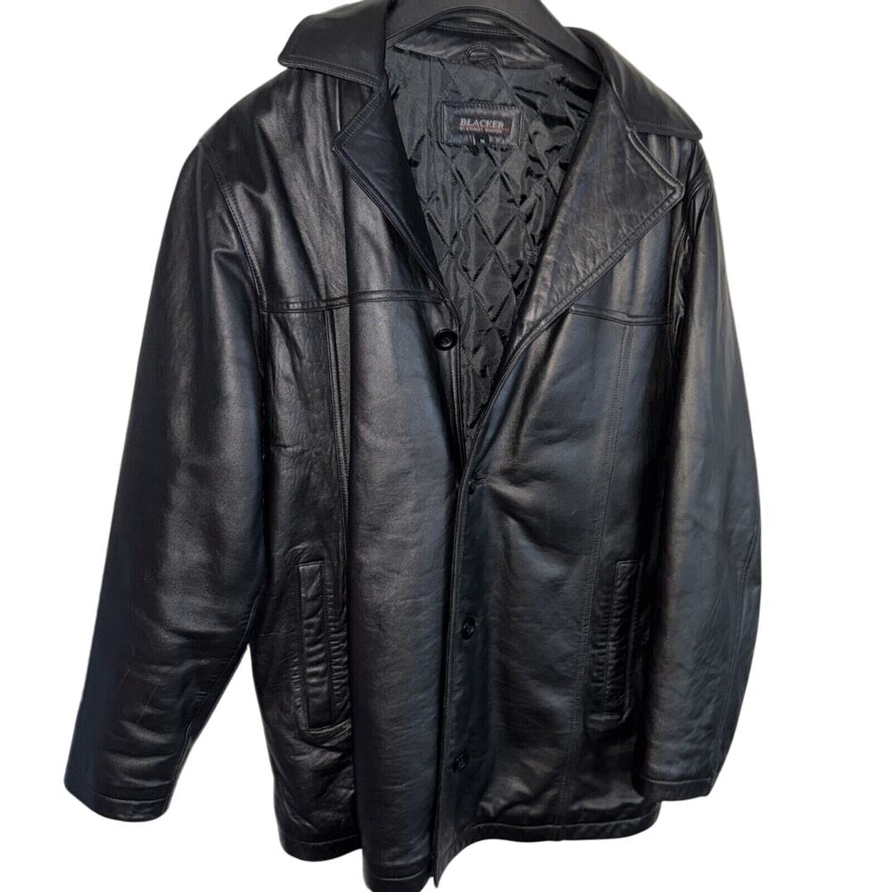 Stanley Blacker Black Leather Car Coat Men’s M Quilted Lined Jacket